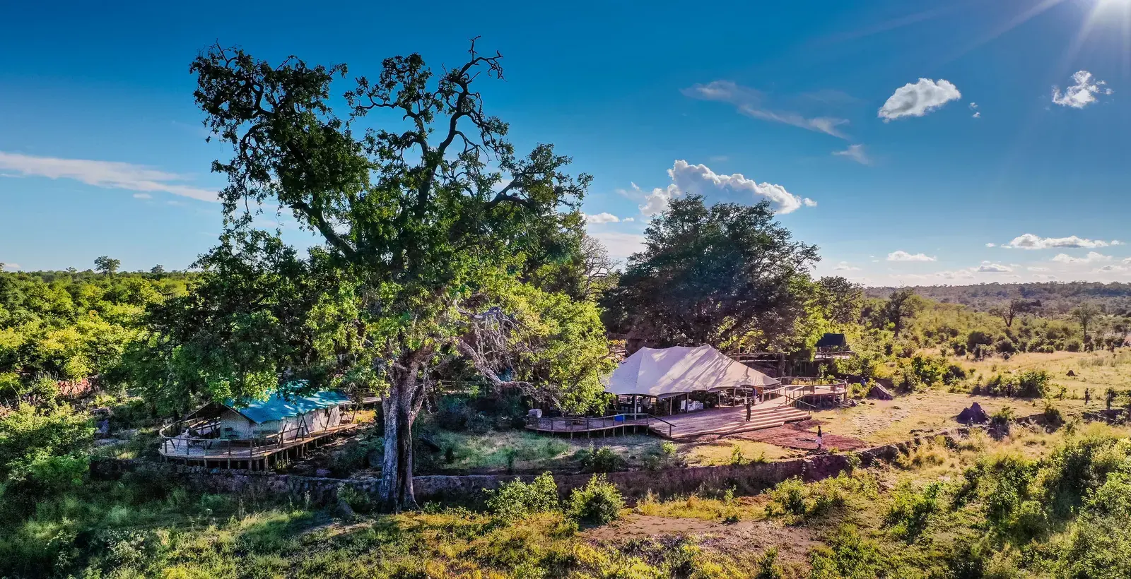 Aerial view of Deteema Springs Camp in Hwange National Park