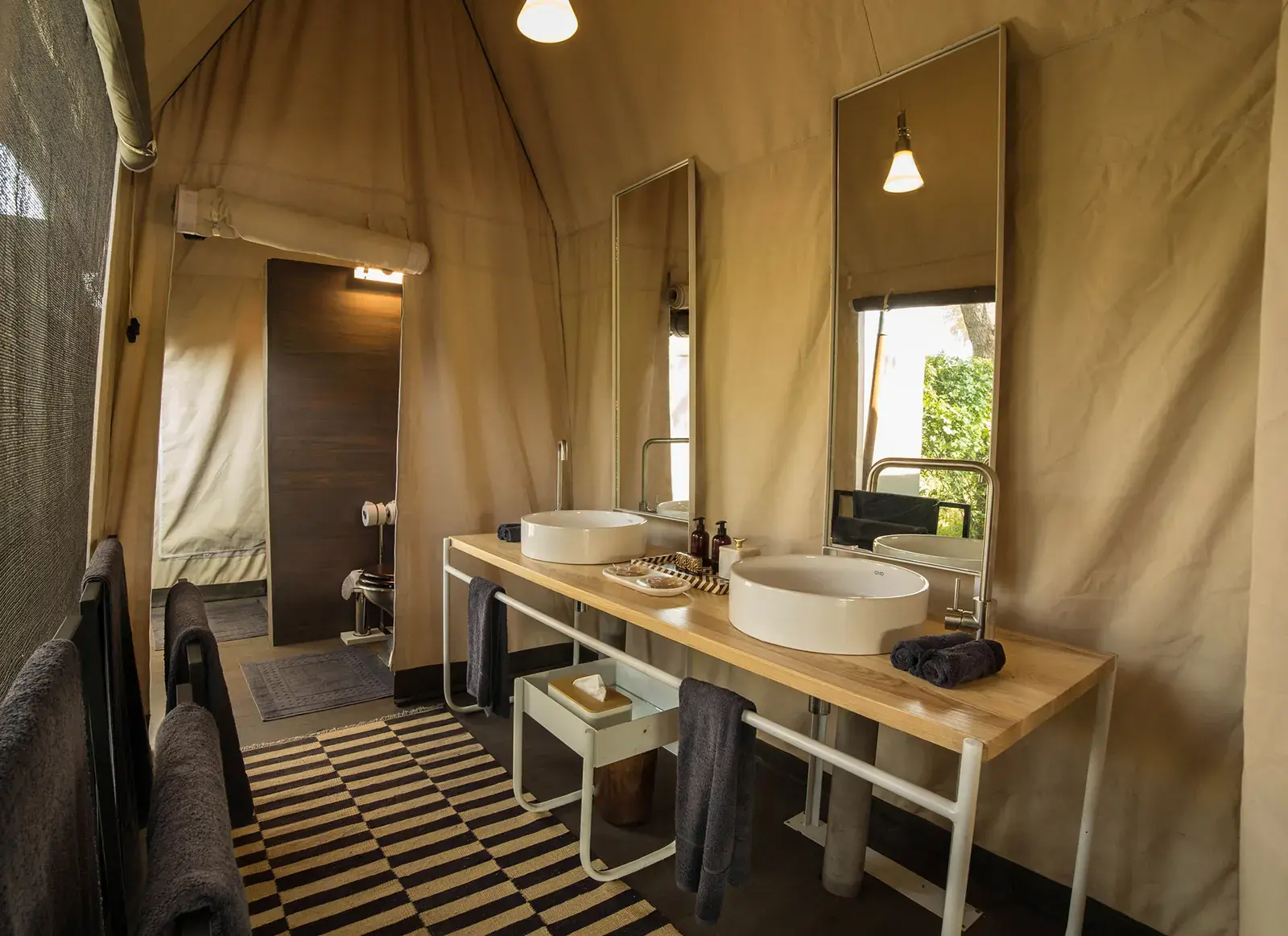 Tent bathroom at Gomoti Plains Camp