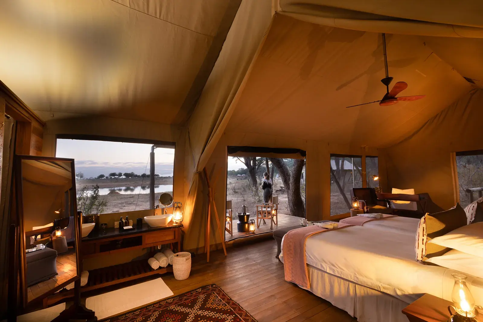 Tent overlooking the waterhole at Verney's Camp