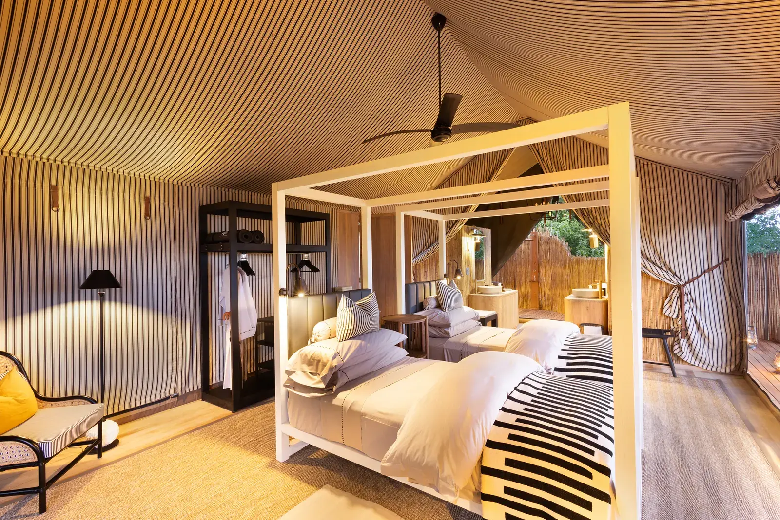 Tent interior at Monachira Camp